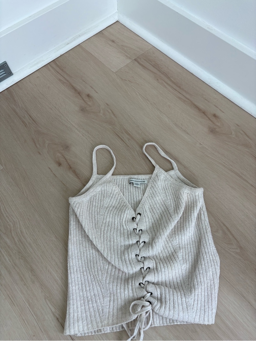 American Eagle Outfitters Oatmeal Ribbed Lace-Up Cami